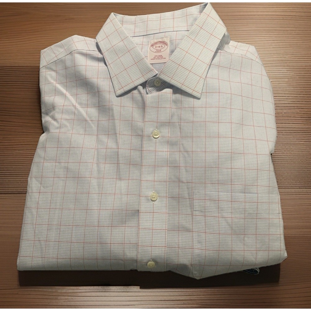 Brooks Brothers 346 Dress Shirt Mens 17 34 35 XL NWT Blue Red Tattersall Plaid